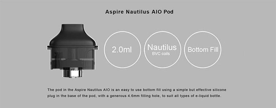 The Nautilus AIO 2ml pods provide a simple operation and an easy refill due to the silicone bottom fill plug.
