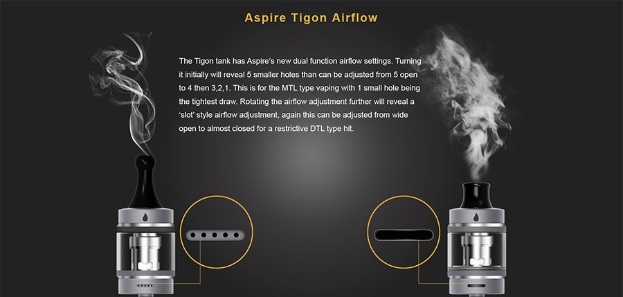 The Tigon 2ml tank features a range of in-depth airflow options to suit your vaping style.