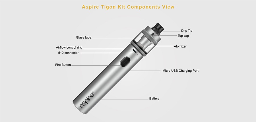 The Aspire Tigon kit features a sleek, ergonomic design with a 1800mAh battery.
