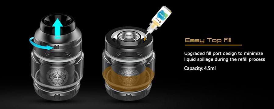 The Zeus X RTA features a top fill method for an easy refill process.