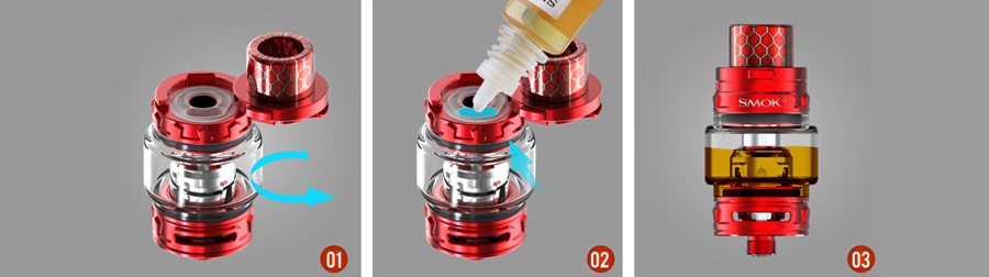 The 2ml TFV12 Baby Prince vape tank features a swivel top cap mechanism which features child locking capabilities for a secure yet efficient refill method.