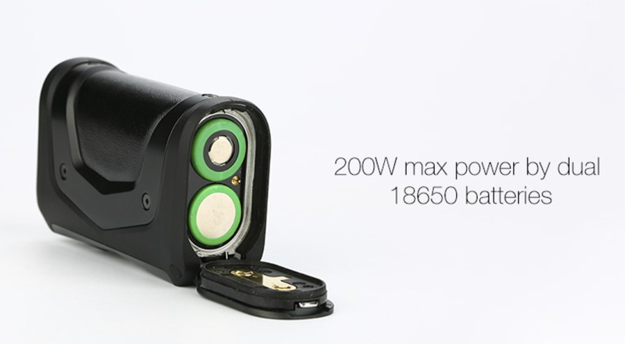 The Geekvape Aegis X is powered by dual 18650 batteries and features a 200W max output.