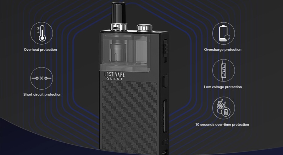 The Lost Vape Q-Ultra is equipped with a range of safety features, including short circuit and overheat protection for a long-lasting vape device.