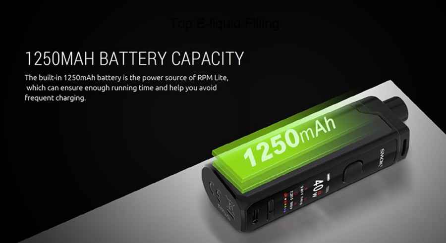 The RPM Lite is powered by a 1250mAh built-in battery for high performance.