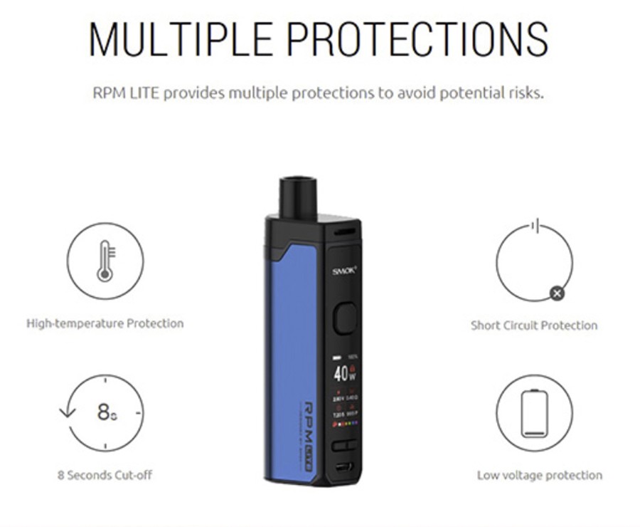 The Smok RPM Lite features a range of protections for a secure vaping experience.