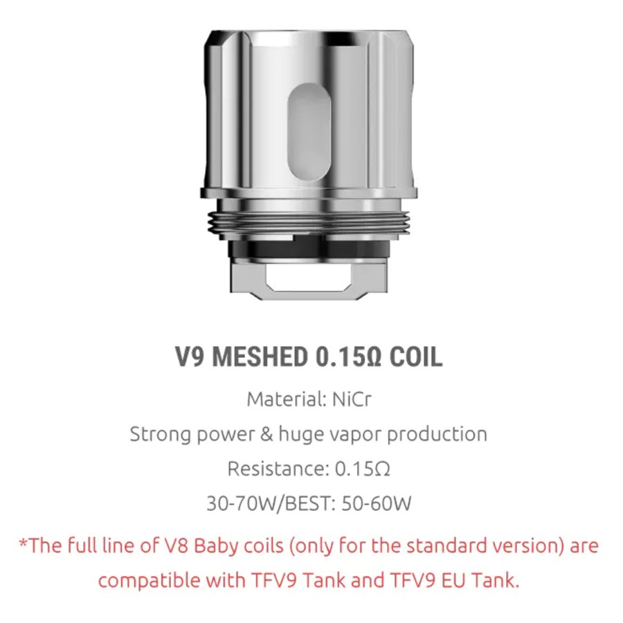 The Smok V9 vape coils combine a mesh build and low resistance for greater vapour production.
