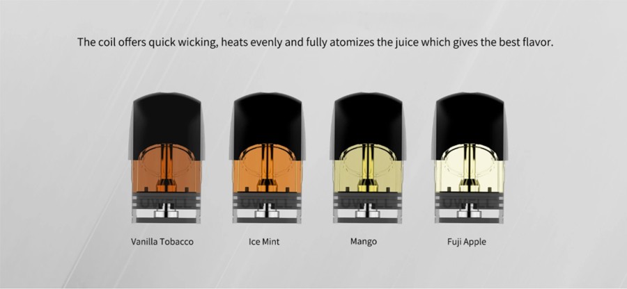 The Yearn is compatible with proprietary 1.5ml pods which come in four different flavours.