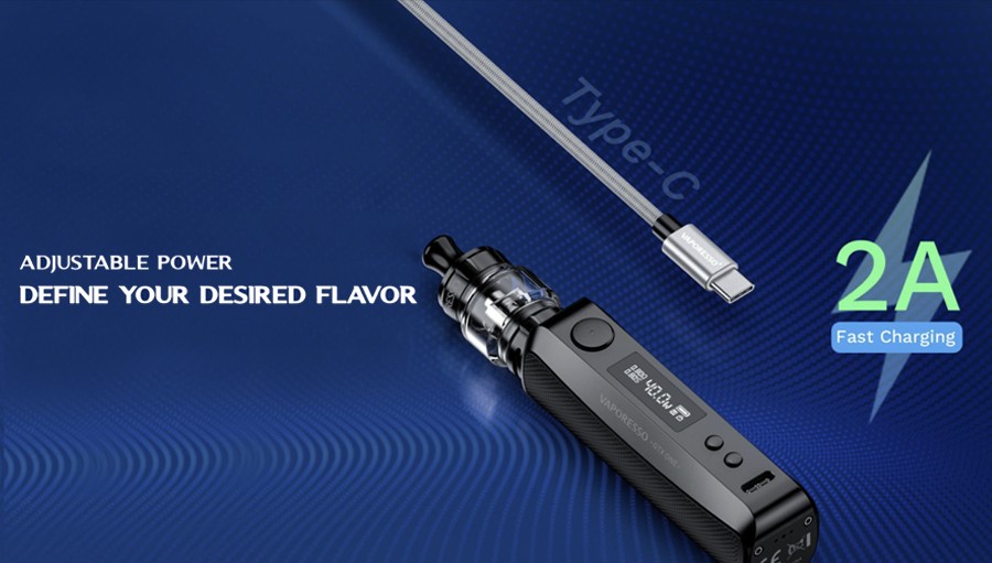 The GTX One starter kit features a large battery and a fast charge rate for all-day vaping.