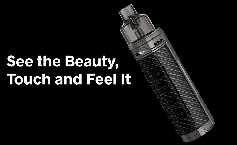The Voopoo Drag X sub ohm pod kit features a metal alloy and leather construction for a stylish yet ergonomic design.