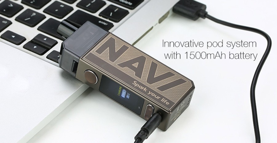 The Voopoo Navi pod kit is powered by a 1500mAh battery and features an adjustable 40W max output.